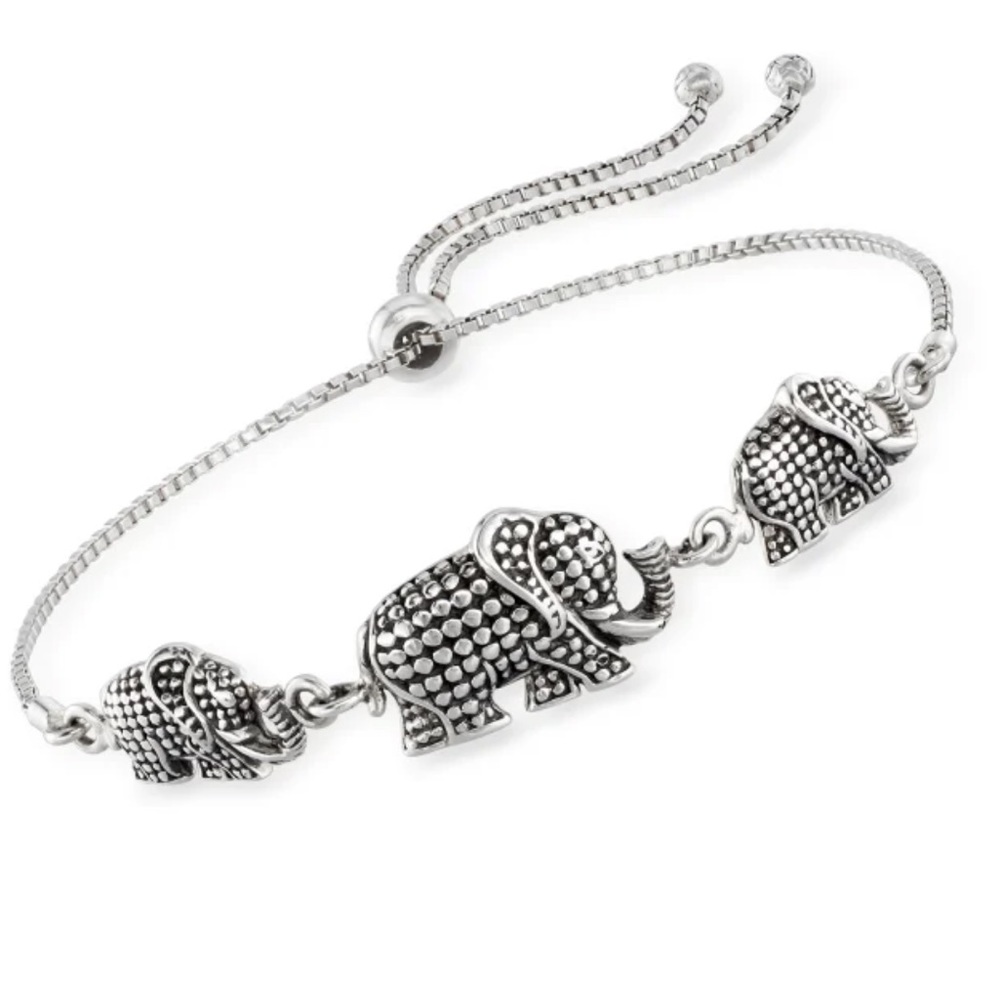 Ross Simons Sterling Silver Bali-Style Elephant Trio Bolo Bracelet